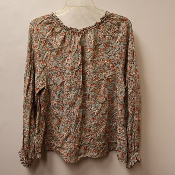 Patrons of Peace Peasant Blouse Fuffle Tie Front, Elastic Sleeves Sz L - Picture 4 of 14